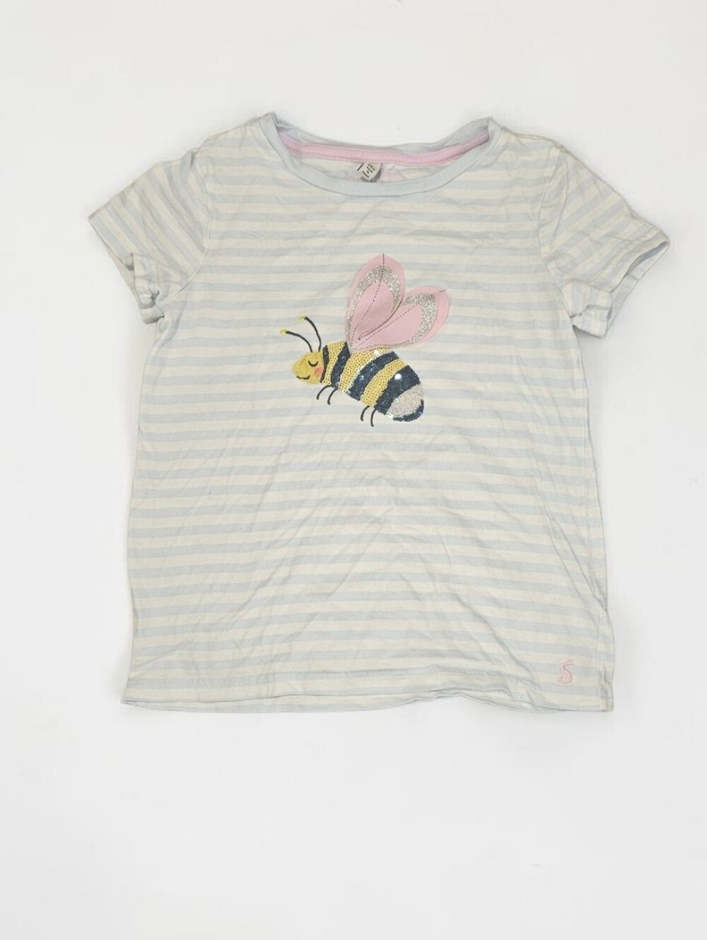 Joules Short Sleeve Bee Stripe Tee - White, Pink, Yellow, Black